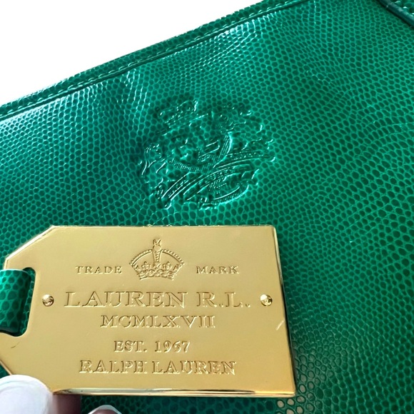 Ralph Lauren Green Textured Leather Zip Satchel 13x9x4.5” - Picture 8 of 15